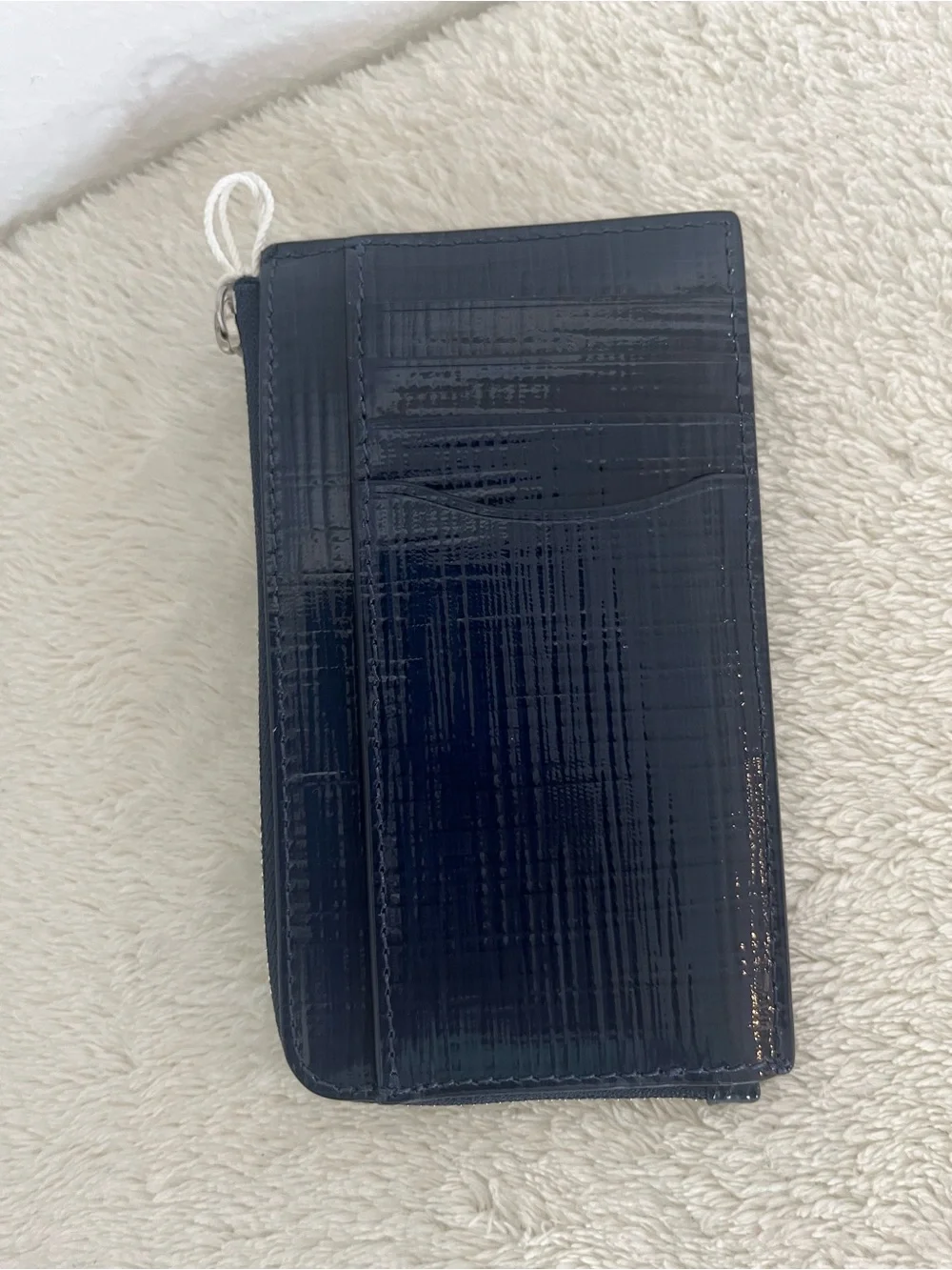 Tory Burch Navy Patent Zip Card Holder with Logo